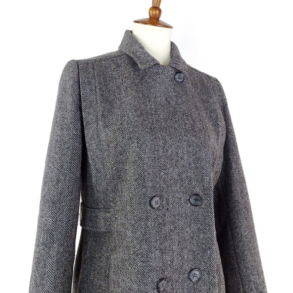 Vintage Gray Wool Herringbone Pea Coat Small - Picture 7 of 10
